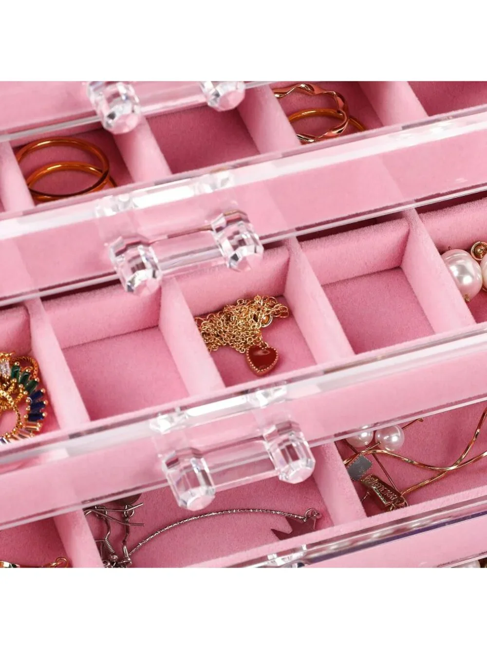Acrylic Pink Jewelry Box5 Drawer Organizer 61 Grid Earring Bracelet Storage